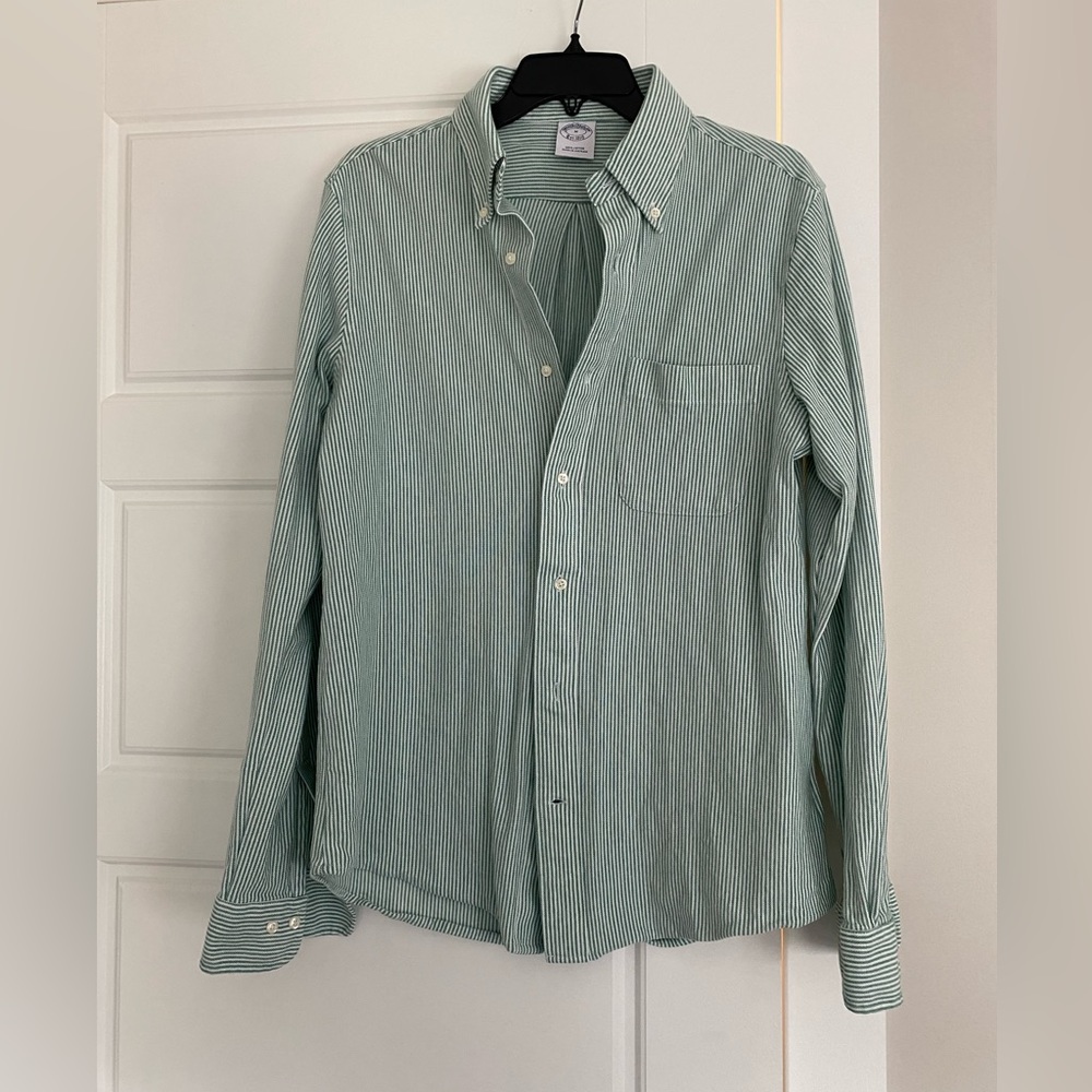 Brooks Brothers Green Striped Shirt EUC Medium